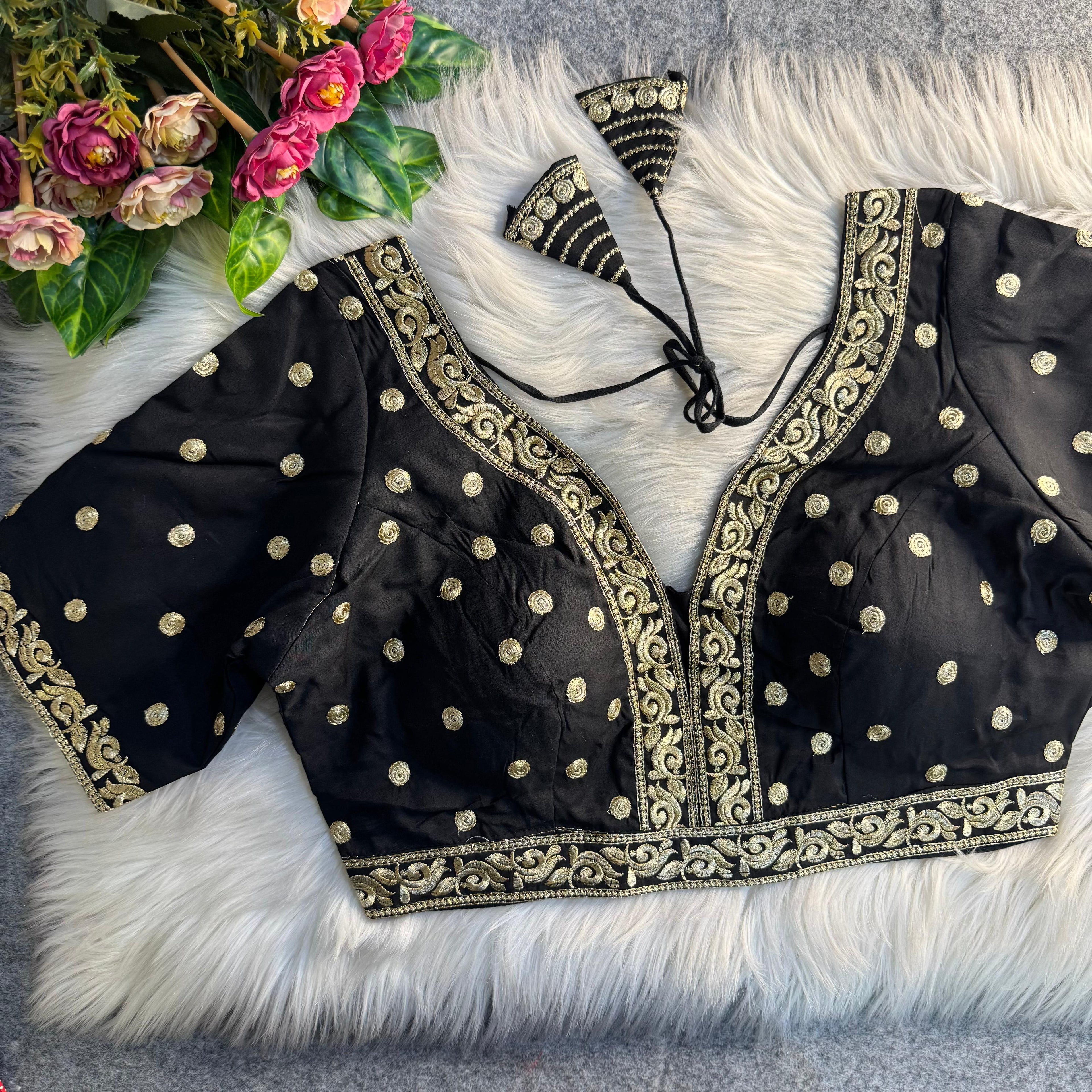 Black Soft Heavy Pure Soft Italian Silk With Tricot Fuising Work Bridal Blouse