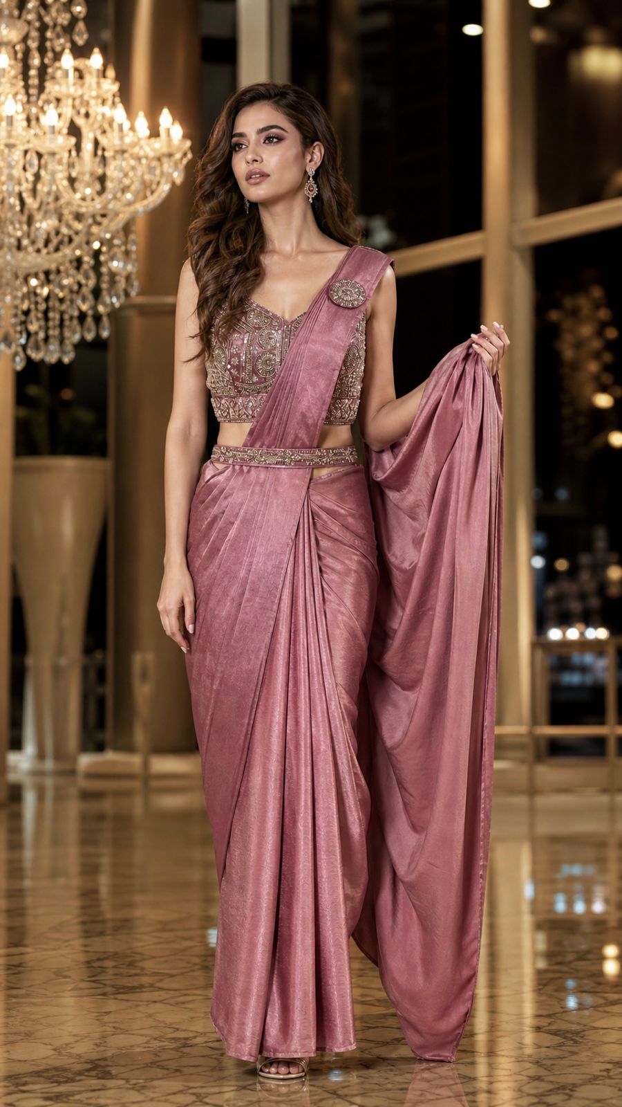 Pink Pure Imported Fendi Silk Ready to Wear Saree