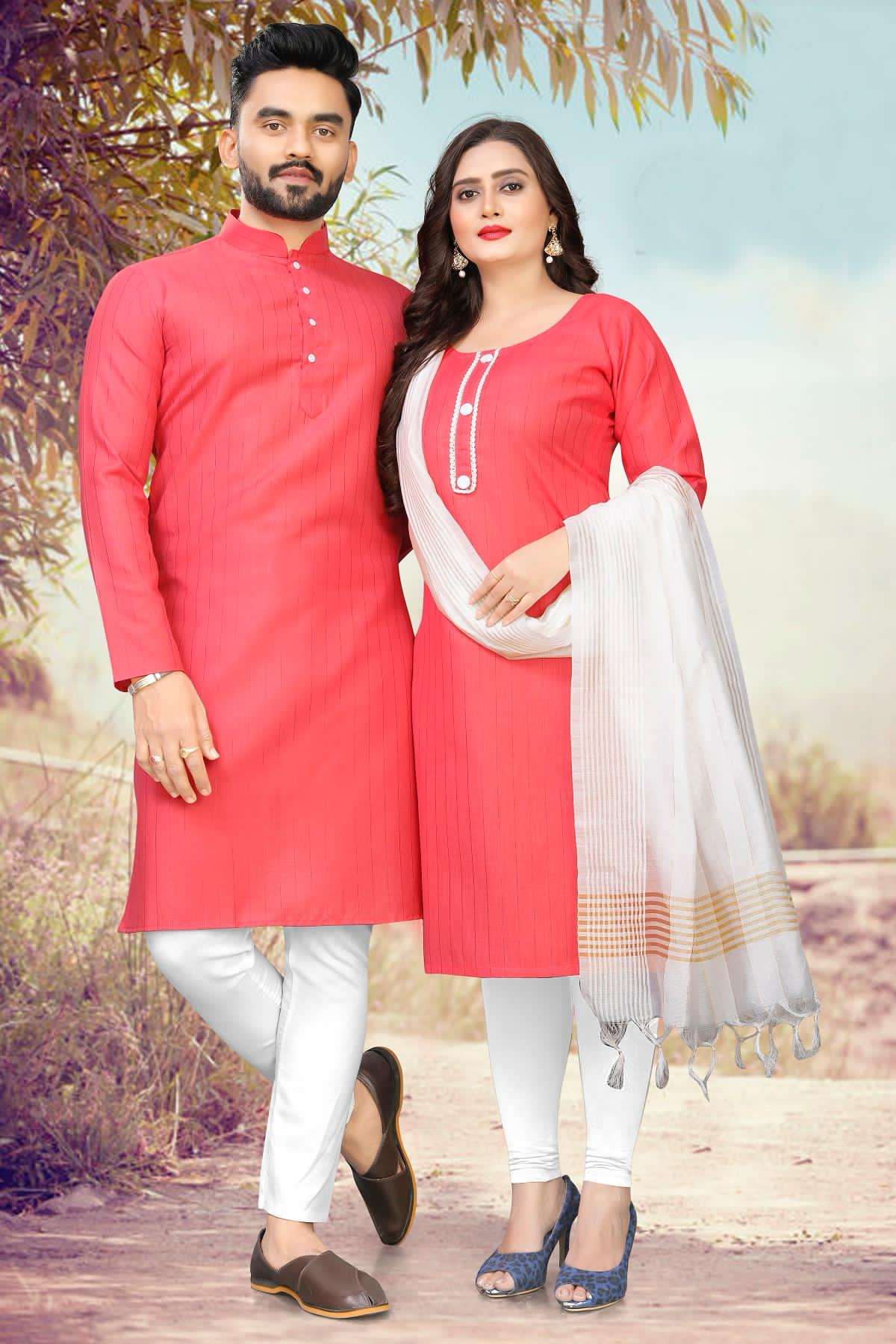 Rani Pure Soft Cotton Kurta &amp; Kurti Matching Couple Set