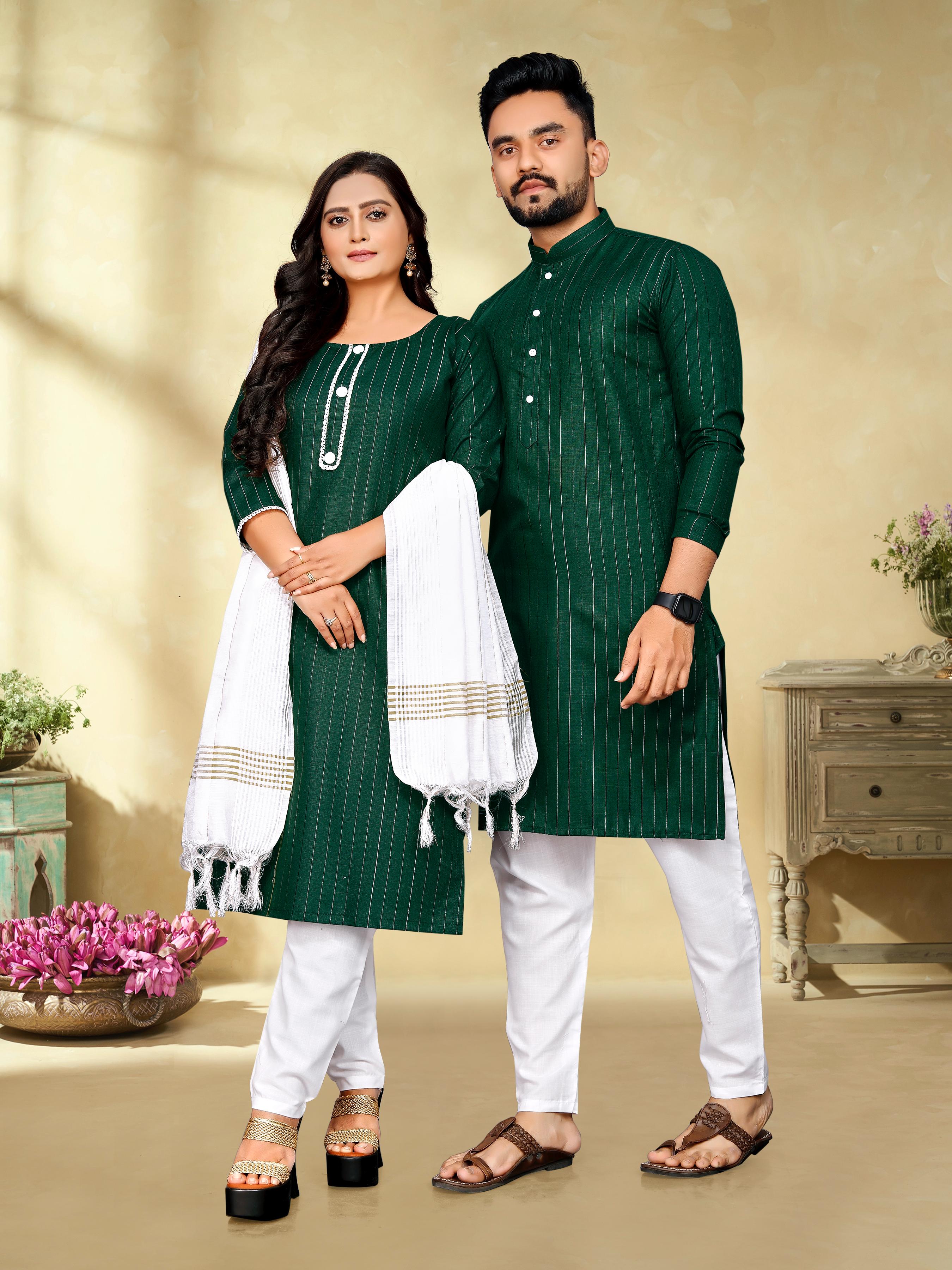 Rama Pure Soft Cotton Kurta &amp; Kurti Matching Couple Set