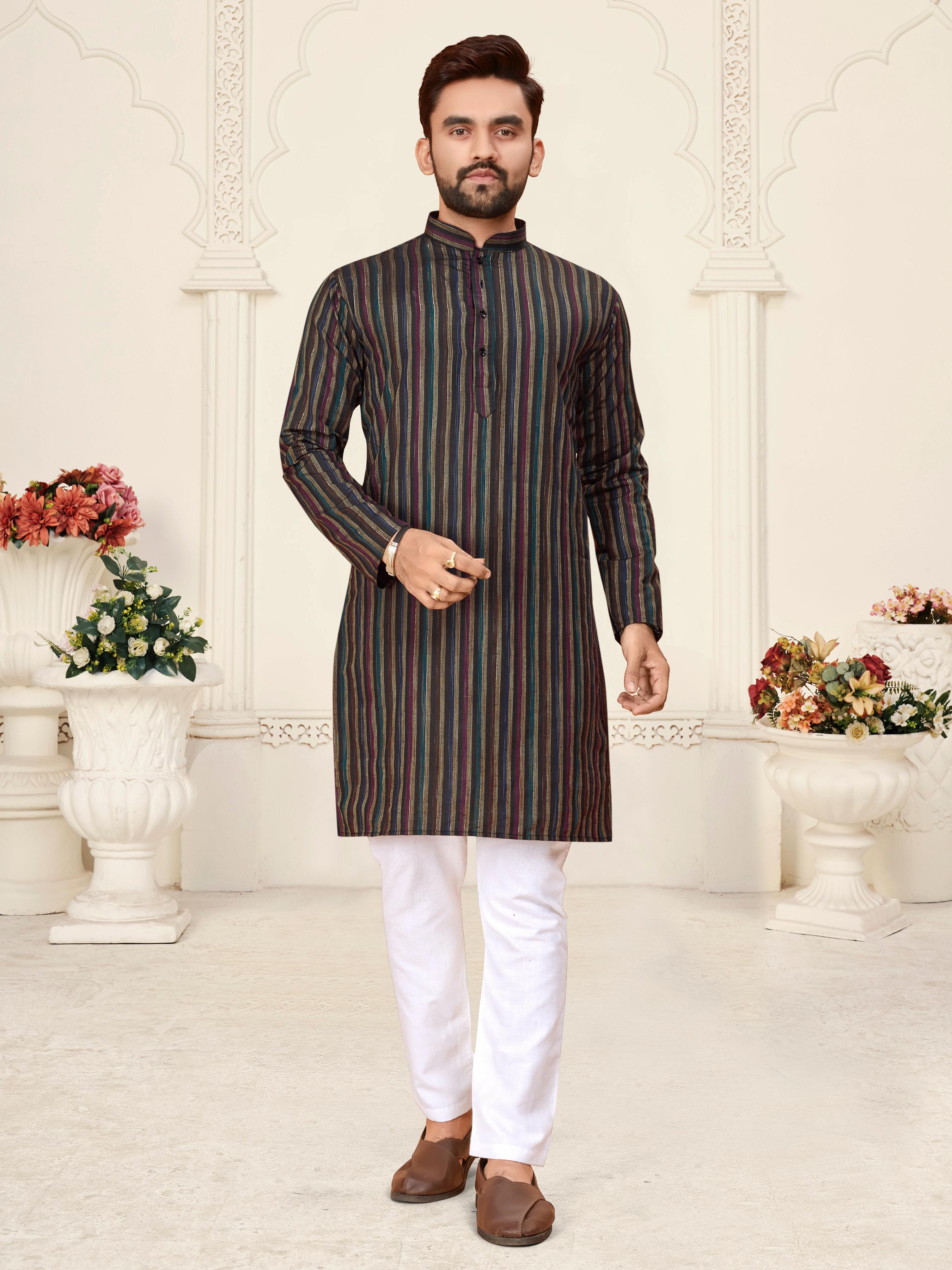 Black Pure Soft Cotton Kurta &amp; Kurti Matching Couple Set