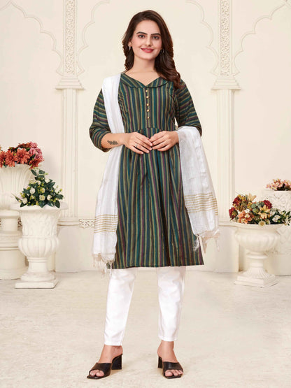 Green Pure Soft Cotton Kurta &amp; Kurti Matching Couple Set