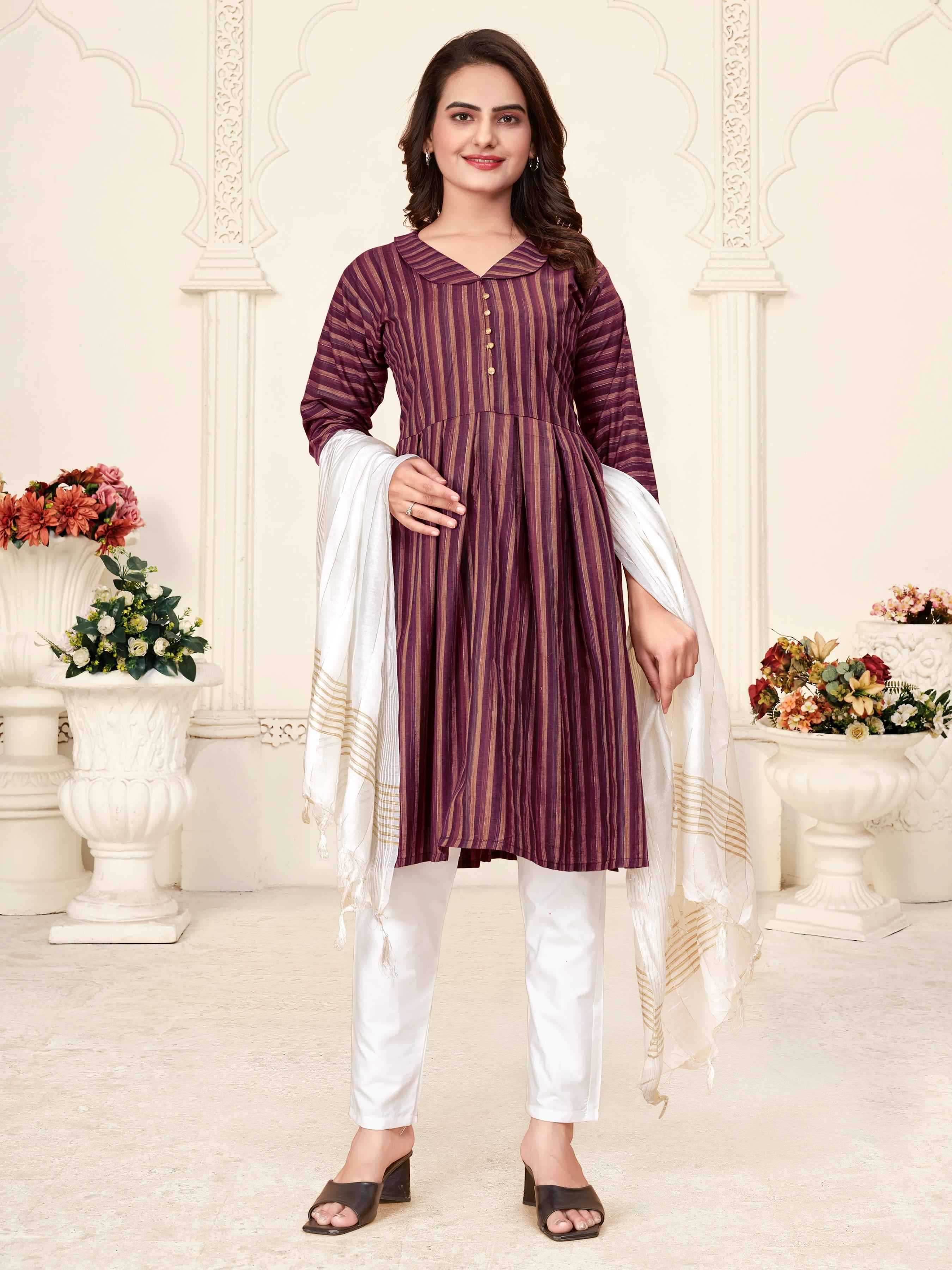 Maroon Pure Soft Cotton Kurta &amp; Kurti Matching Couple Set