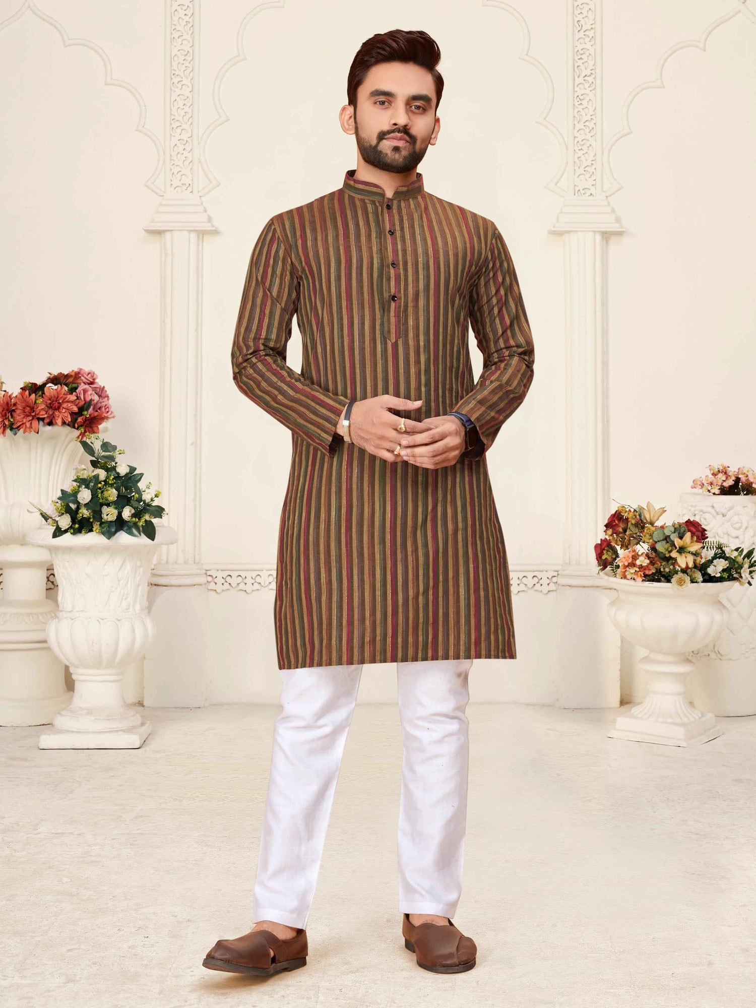 Brown Pure Soft Cotton Kurta &amp; Kurti Matching Couple Set