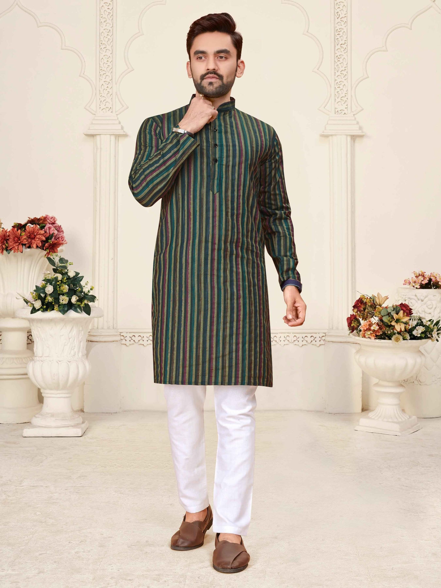 Green Pure Soft Cotton Kurta &amp; Kurti Matching Couple Set