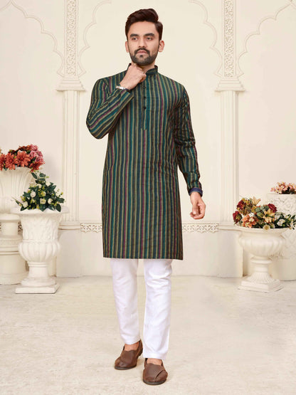 Green Pure Soft Cotton Kurta &amp; Kurti Matching Couple Set