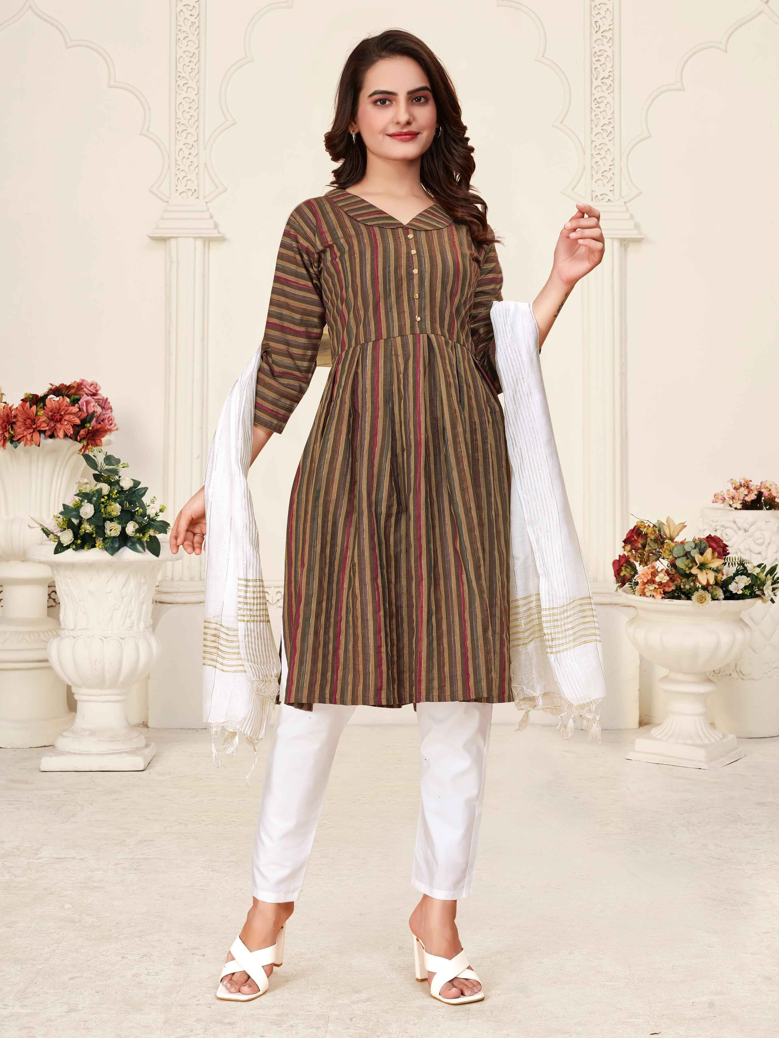 Brown Pure Soft Cotton Kurta &amp; Kurti Matching Couple Set