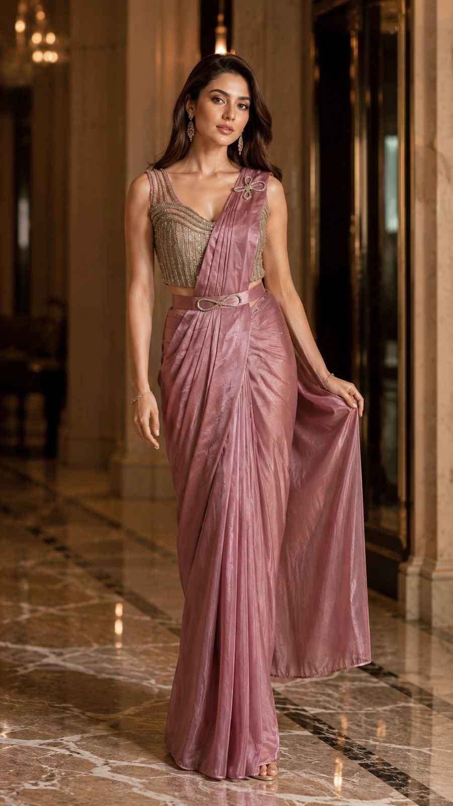 Mauve Pure Imported Fendi Silk Ready to Wear Saree