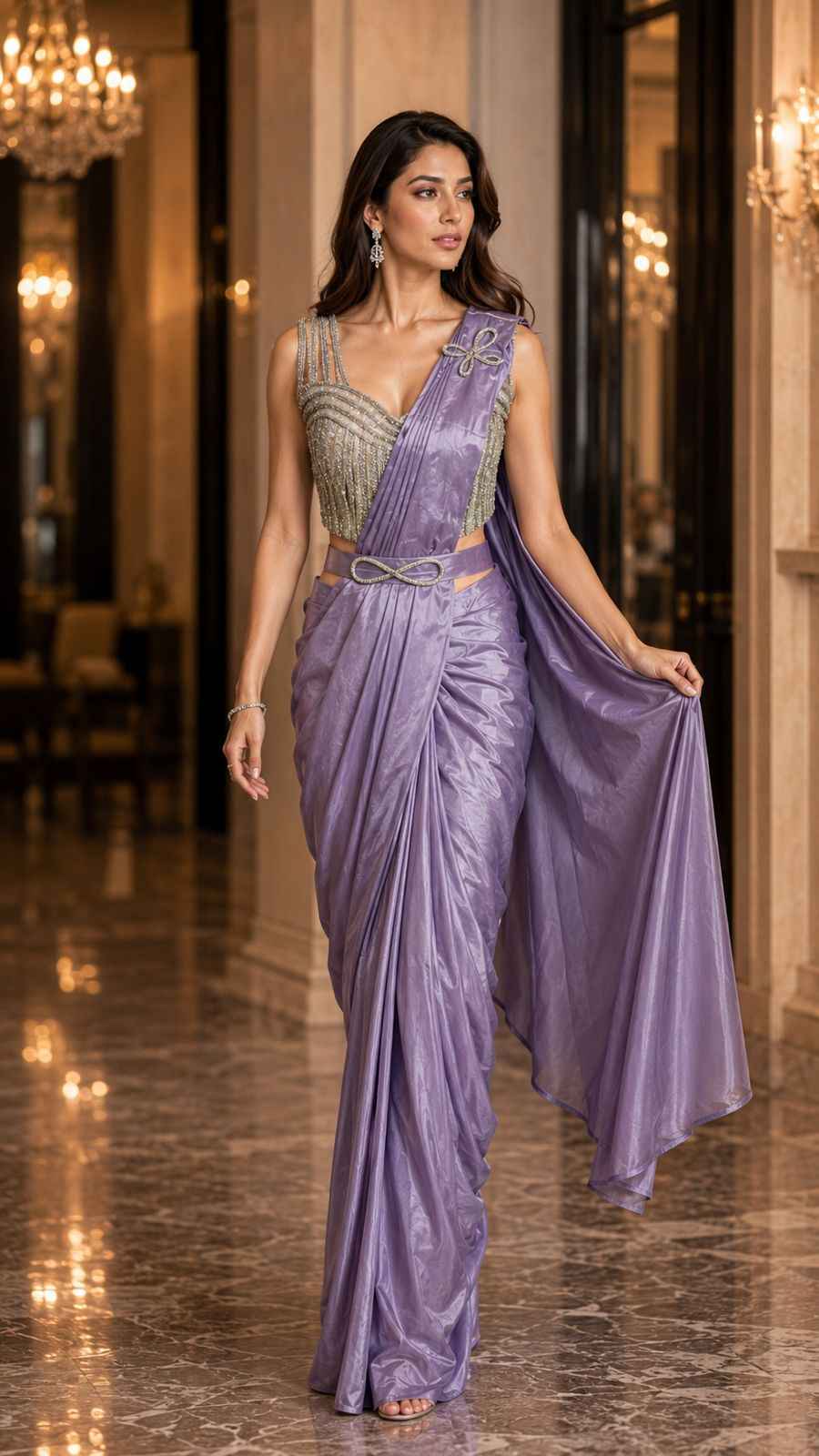 Lavender Pure Imported Fendi Silk Ready to Wear Saree