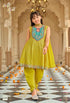 Lime Pure Chinon With Embroidery Work Girls Kids Chudidar