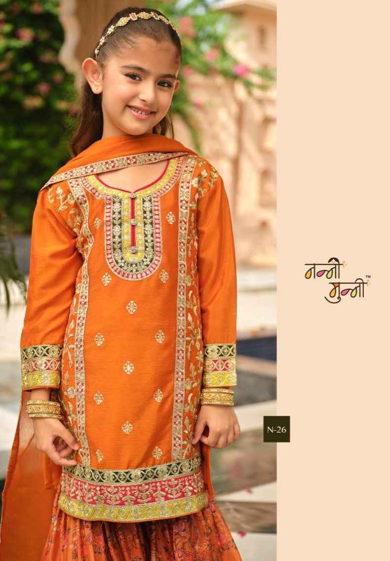 Orange Pure Chinon With Embroidery Work Girls Kids Chudidar