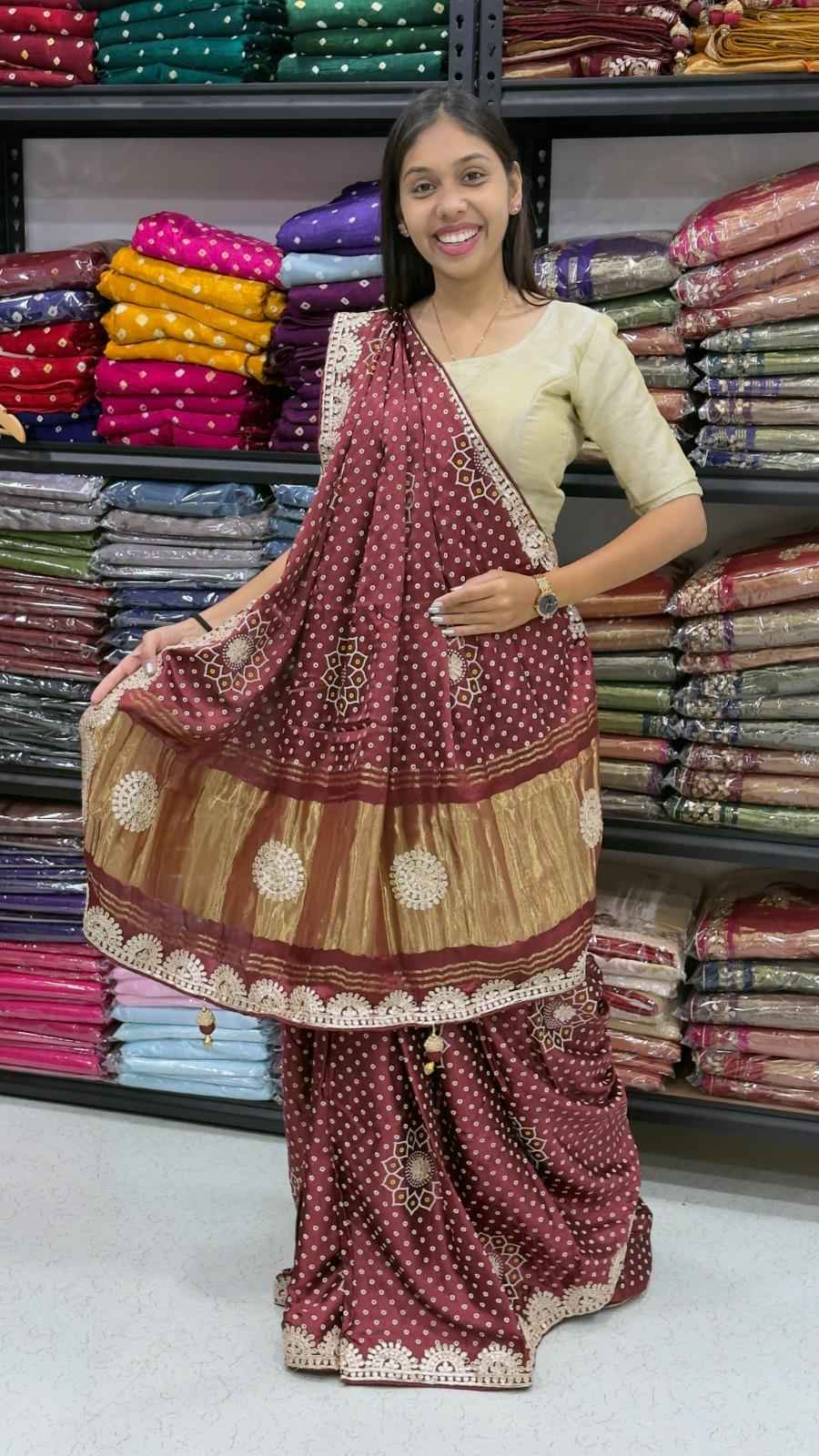 Red Pure Soft Gaji Silk Original Bandhani With Langdi Gota Pati Work Bandhani Saree