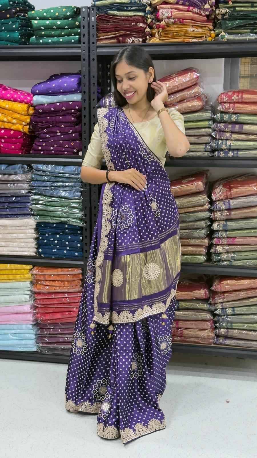 Blue Pure Soft Gaji Silk Original Bandhani With Langdi Gota Pati Work Bandhani Saree
