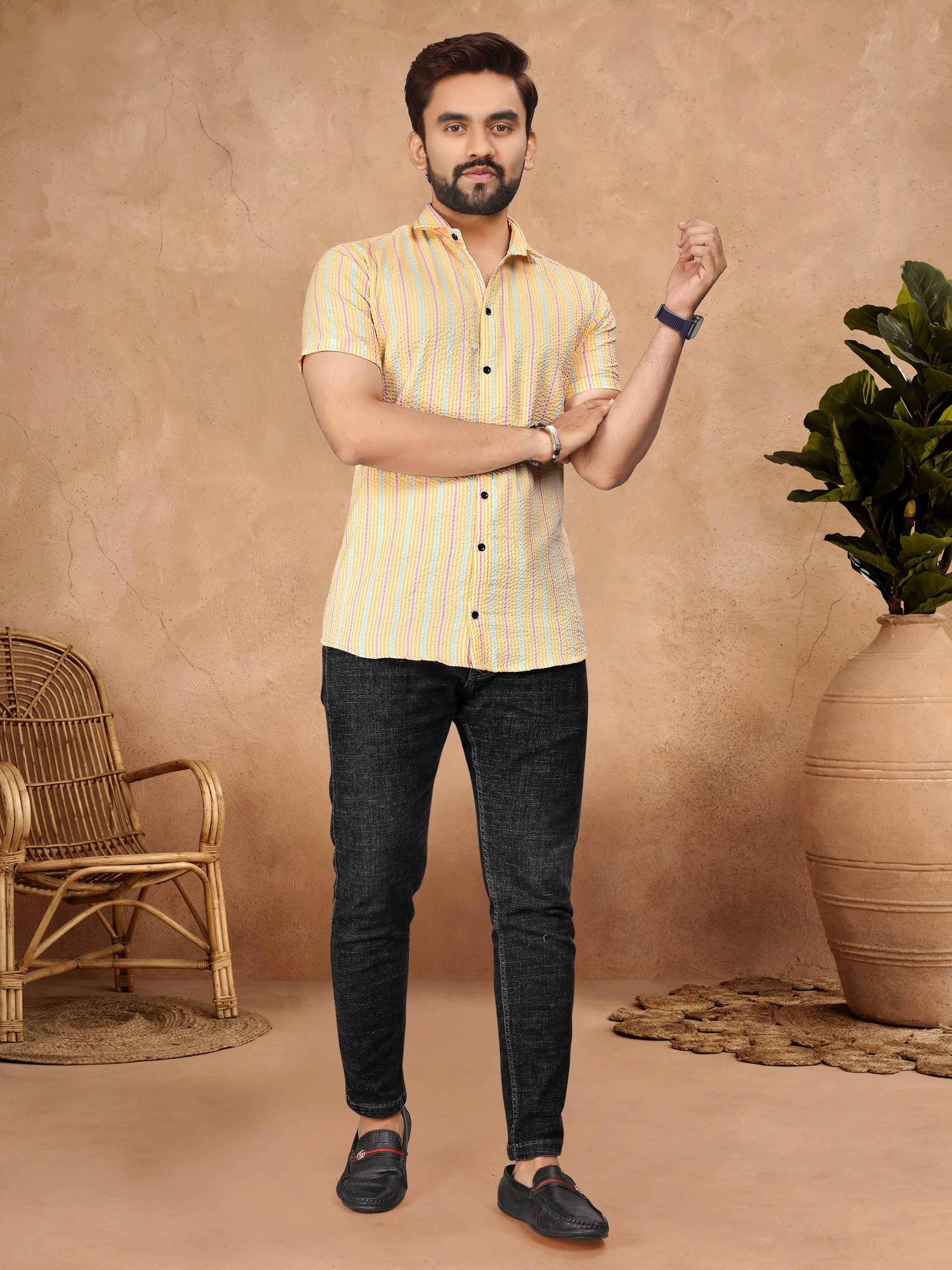 Yellow Pure Soft Cotton Printed Shirt &amp; Tunic Matching Both Couple Combo