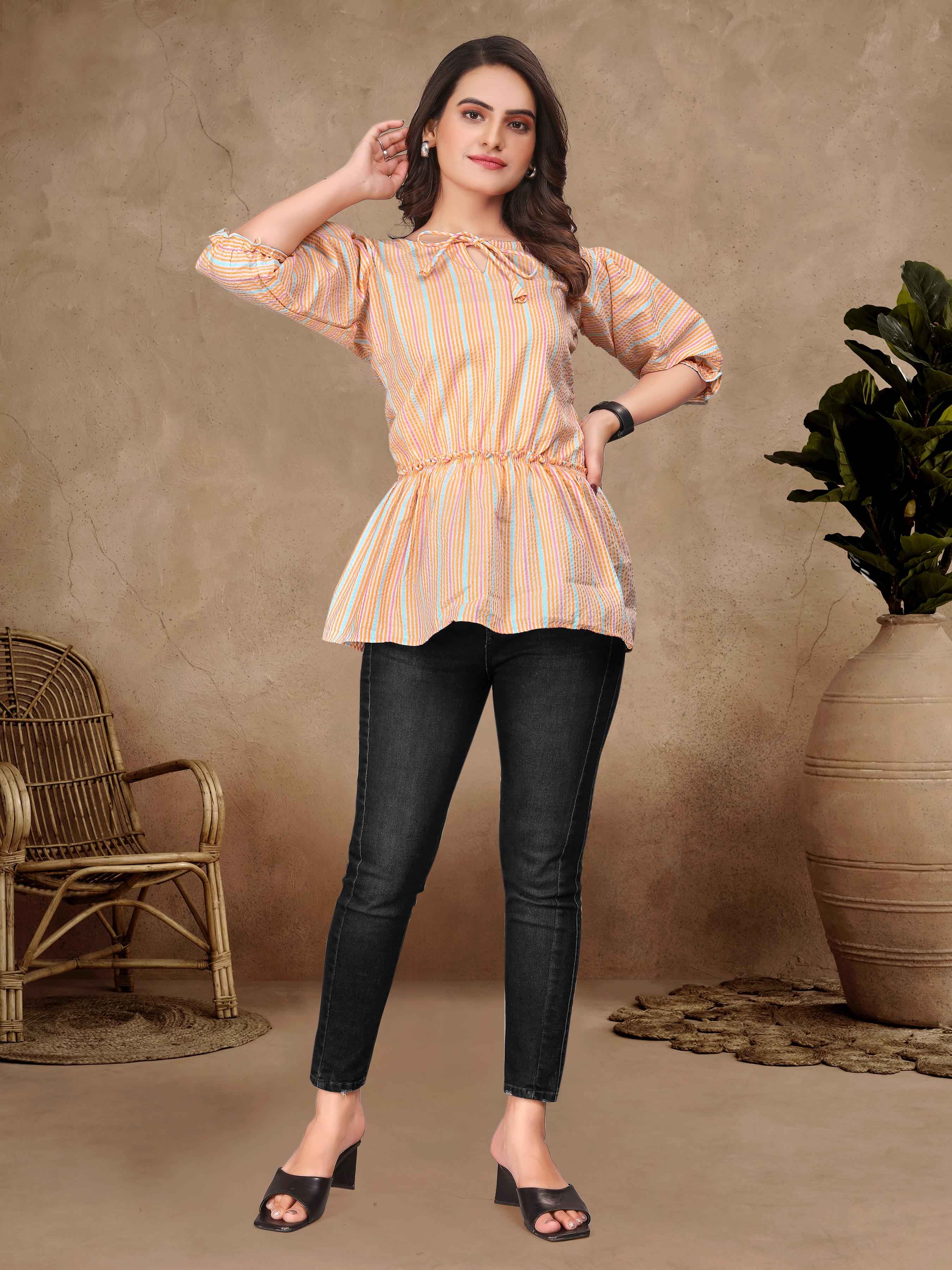 Orange Pure Soft Cotton Printed Shirt &amp; Tunic Matching Both Couple Combo