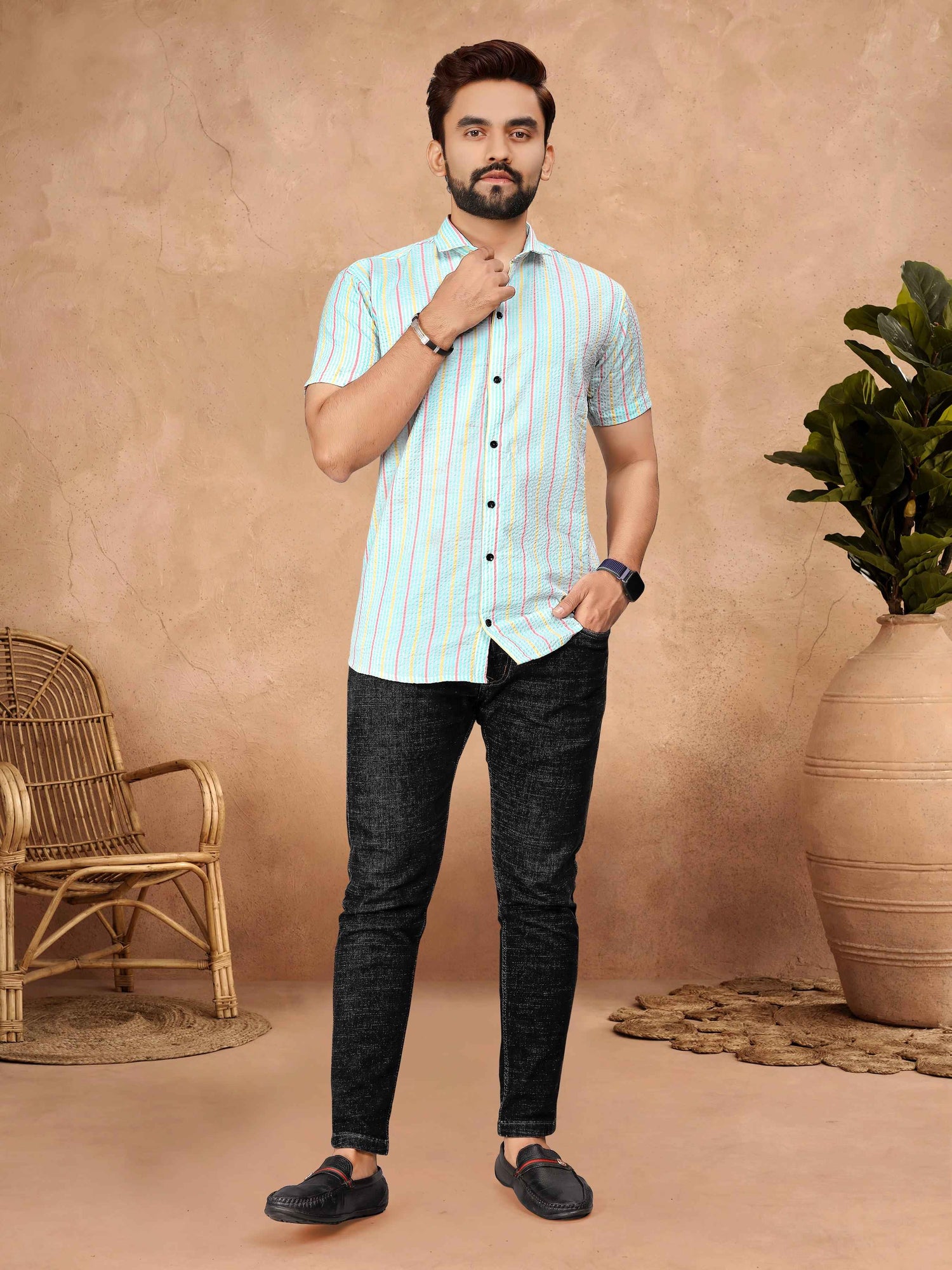Sky Pure Soft Cotton Printed Shirt &amp; Tunic Matching Both Couple Combo