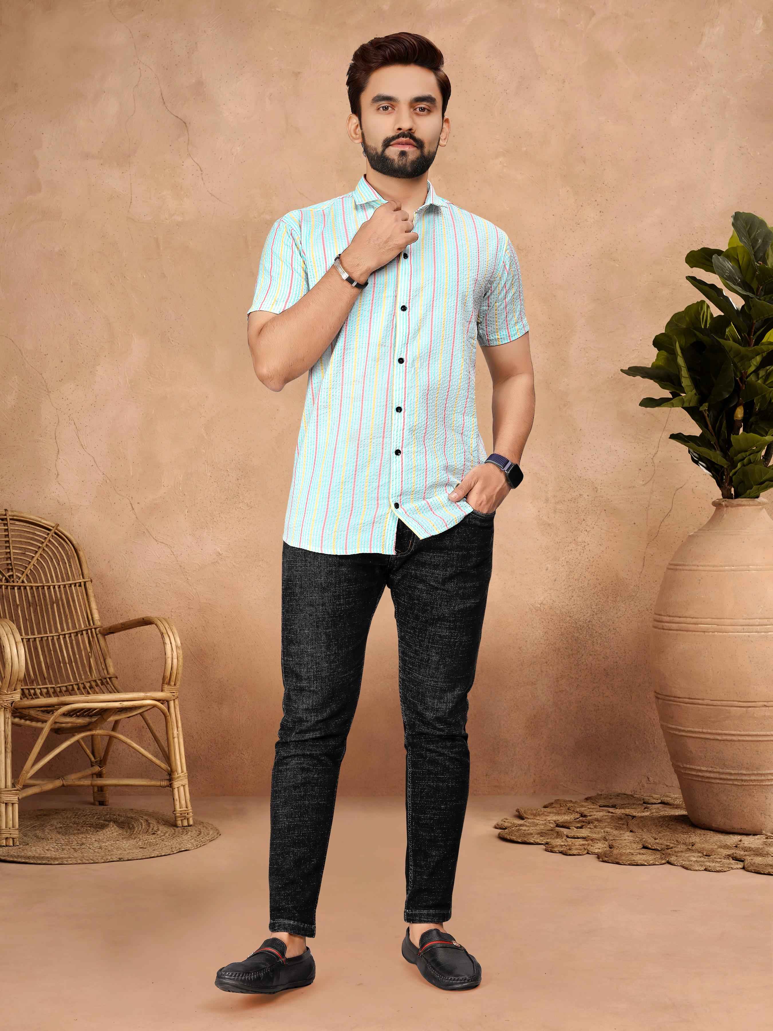 Sky Pure Soft Cotton Printed Shirt &amp; Tunic Matching Both Couple Combo