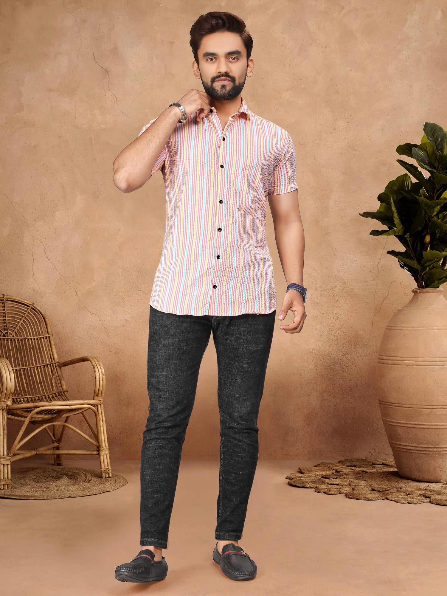 Pink Pure Soft Cotton Printed Shirt &amp; Tunic Matching Both Couple Combo
