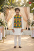 Multicolour Pure Soft Malai Satin 3 Pcs Kids Boy Kurta Pajama with Koti Jacket Set