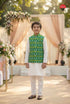 Green Pure Soft Malai Satin 3 Pcs Kids Boy Kurta Pajama with Koti Jacket Set