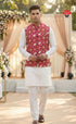 Red Pure Soft Malai Satin 3 Pcs Kurta Pajama with Koti Jacket Set