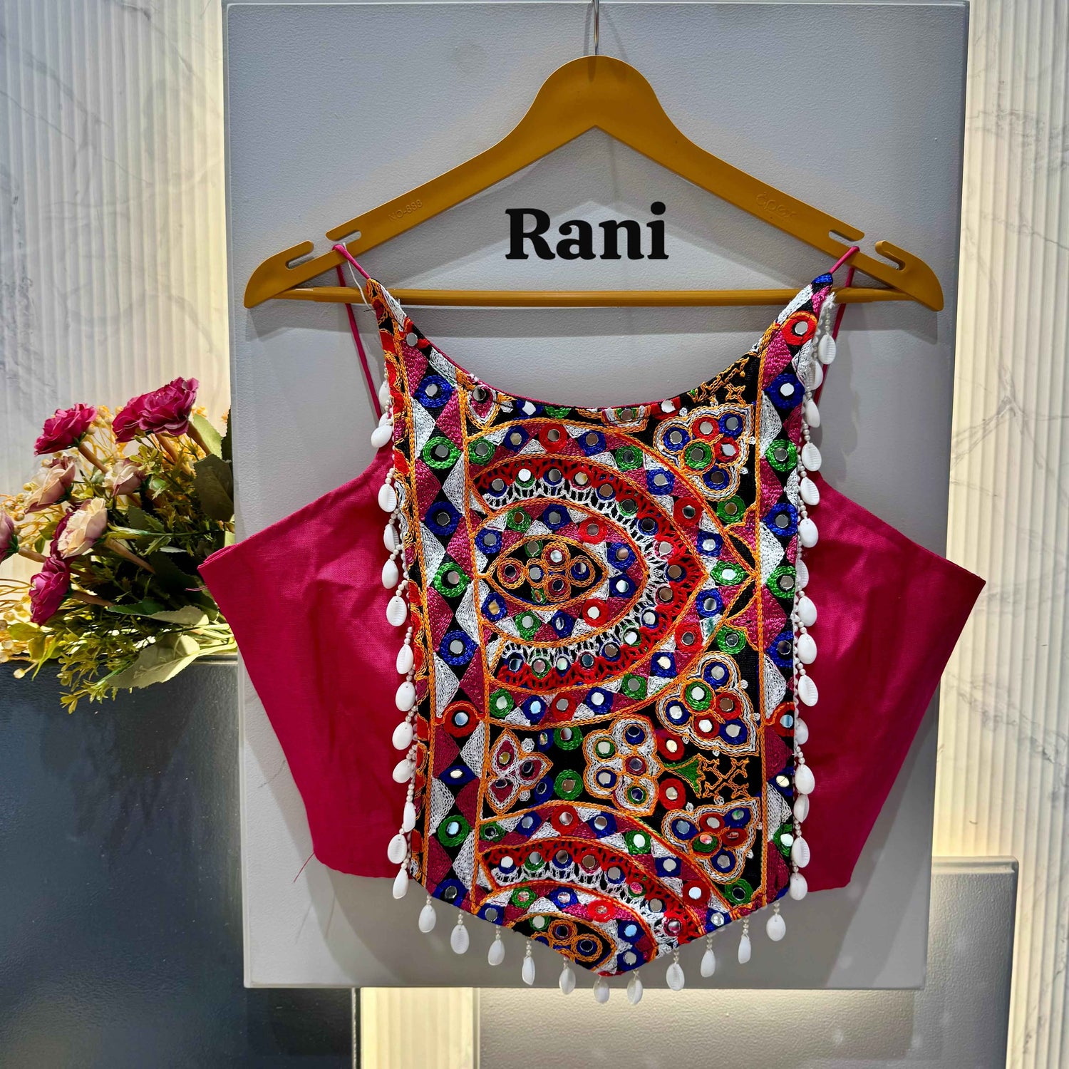 Rani Pure Soft Cotton Thread with Kaudi Hand Mirror Work Navratri Blouse