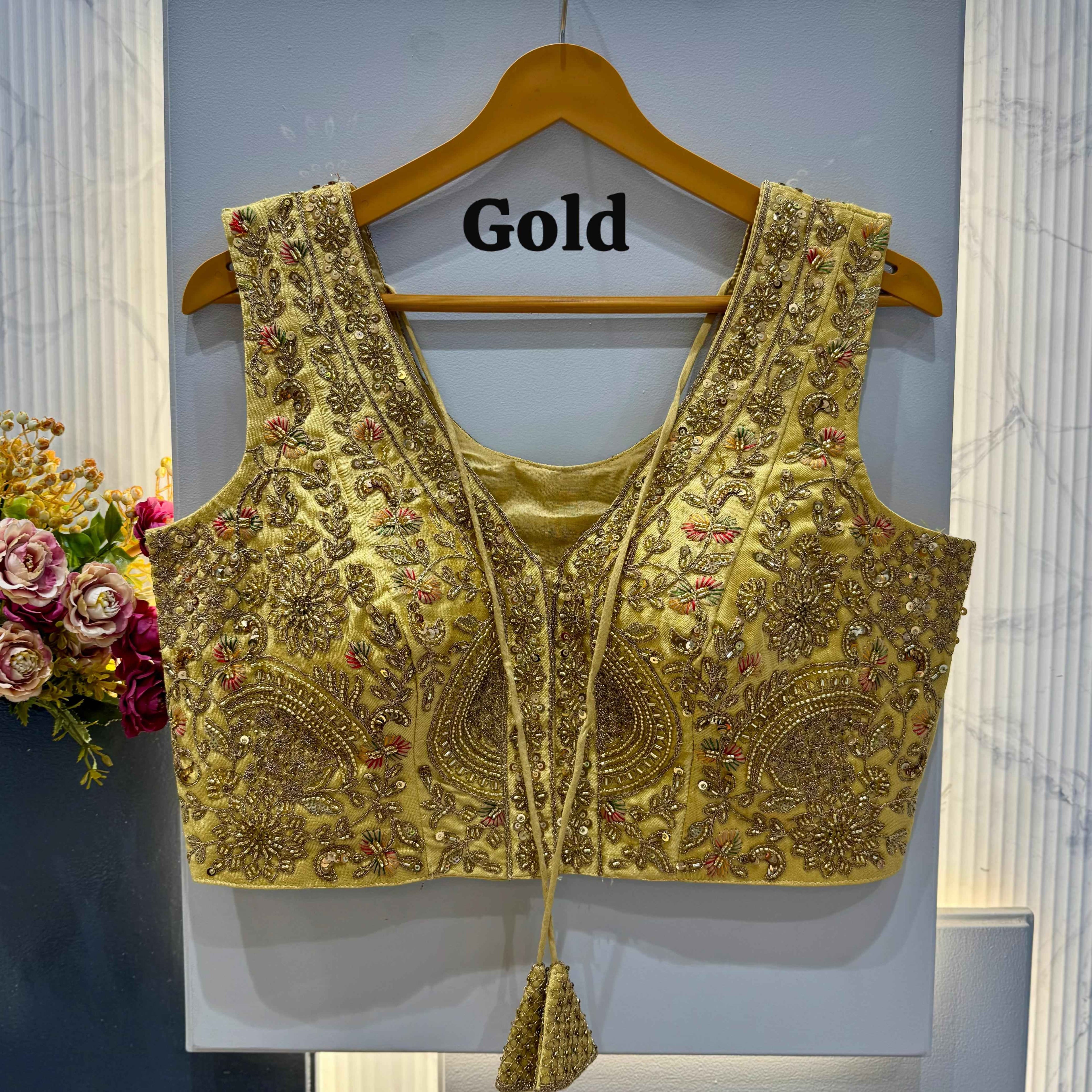 Gold Pure Soft Italian Silk Heavy Codding Sequins Work Bridal Blouse