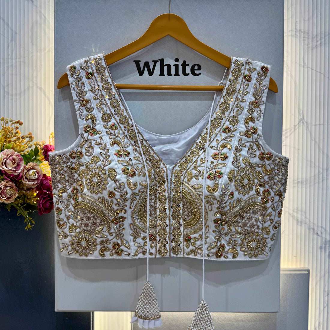 White Pure Soft Italian Silk Heavy Codding Sequins Work Bridal Blouse