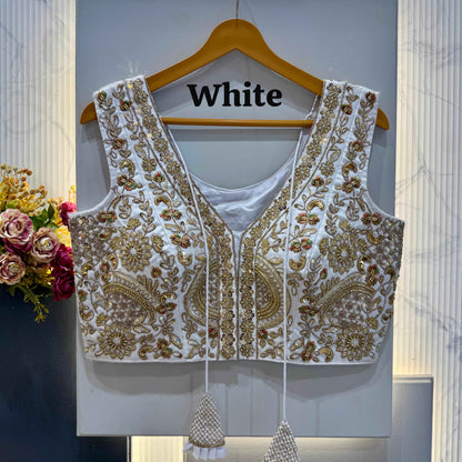 White Pure Soft Italian Silk Heavy Codding Sequins Work Bridal Blouse