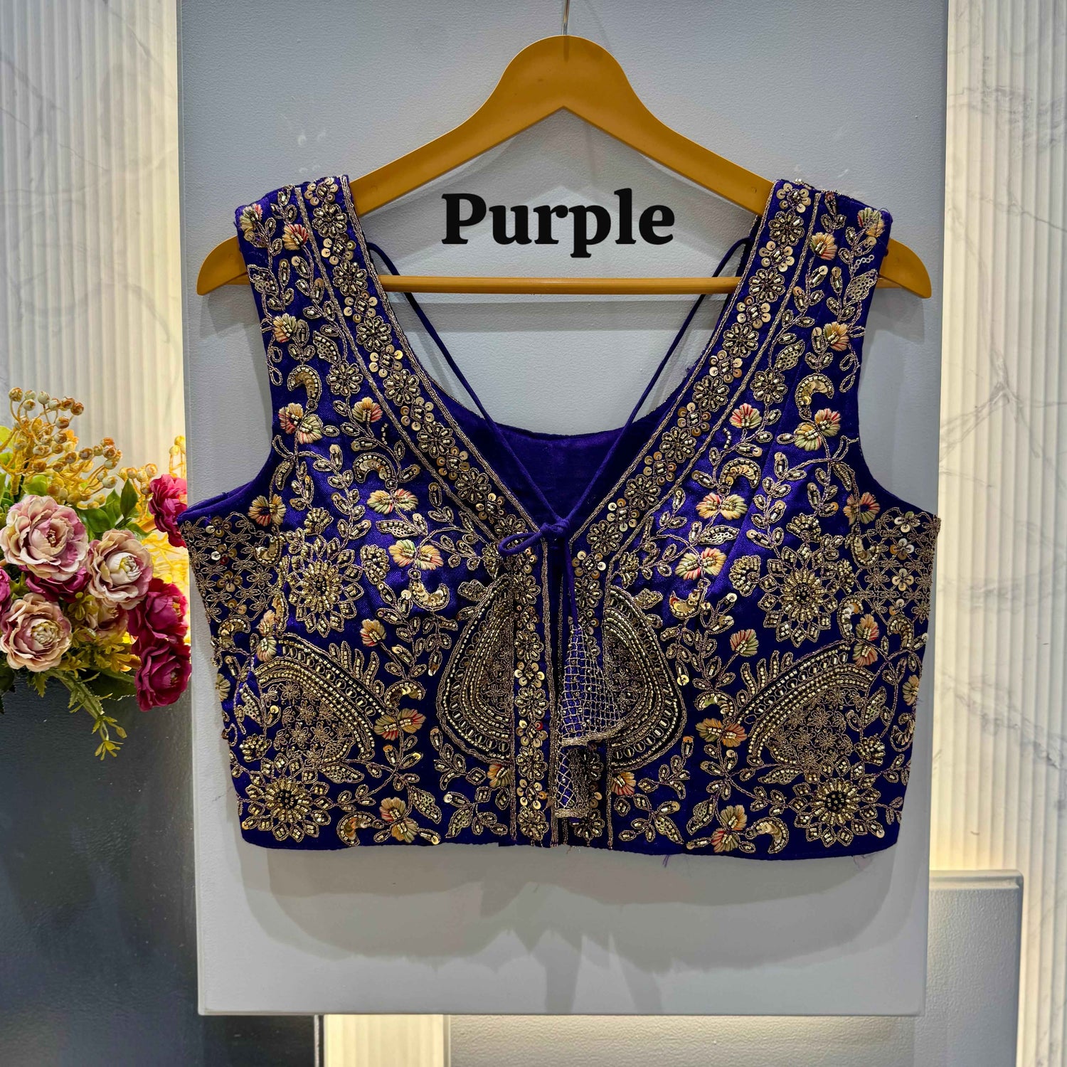 Purple Pure Soft Italian Silk Heavy Codding Sequins Work Bridal Blouse