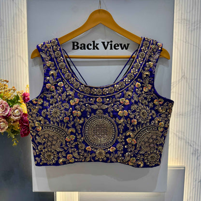 Purple Pure Soft Italian Silk Heavy Codding Sequins Work Bridal Blouse