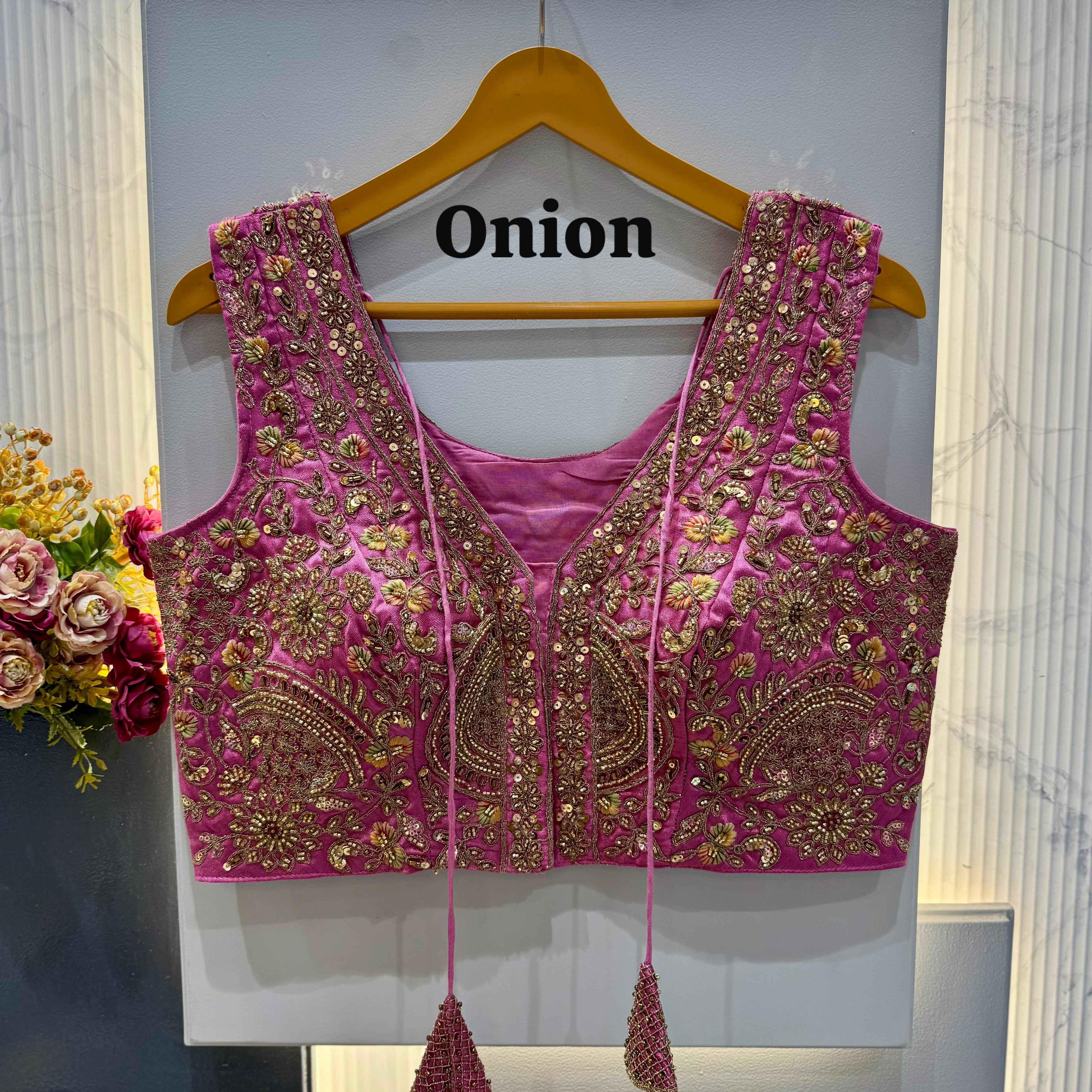 Onion Pure Soft Italian Silk Heavy Codding Sequins Work Bridal Blouse