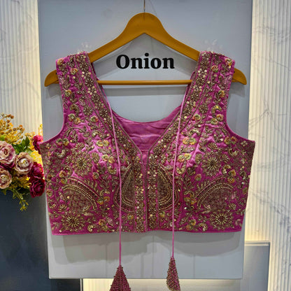 Onion Pure Soft Italian Silk Heavy Codding Sequins Work Bridal Blouse