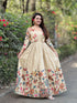 Cream Pure Soft Silk Blend Kalamkari Print Anarkali Gown