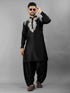 Black Pure Soft Satin Silk Pathani Style Kurta Pajama