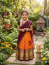 Orange Pure Vichitra Heavy Maggam Work Kids Girl&