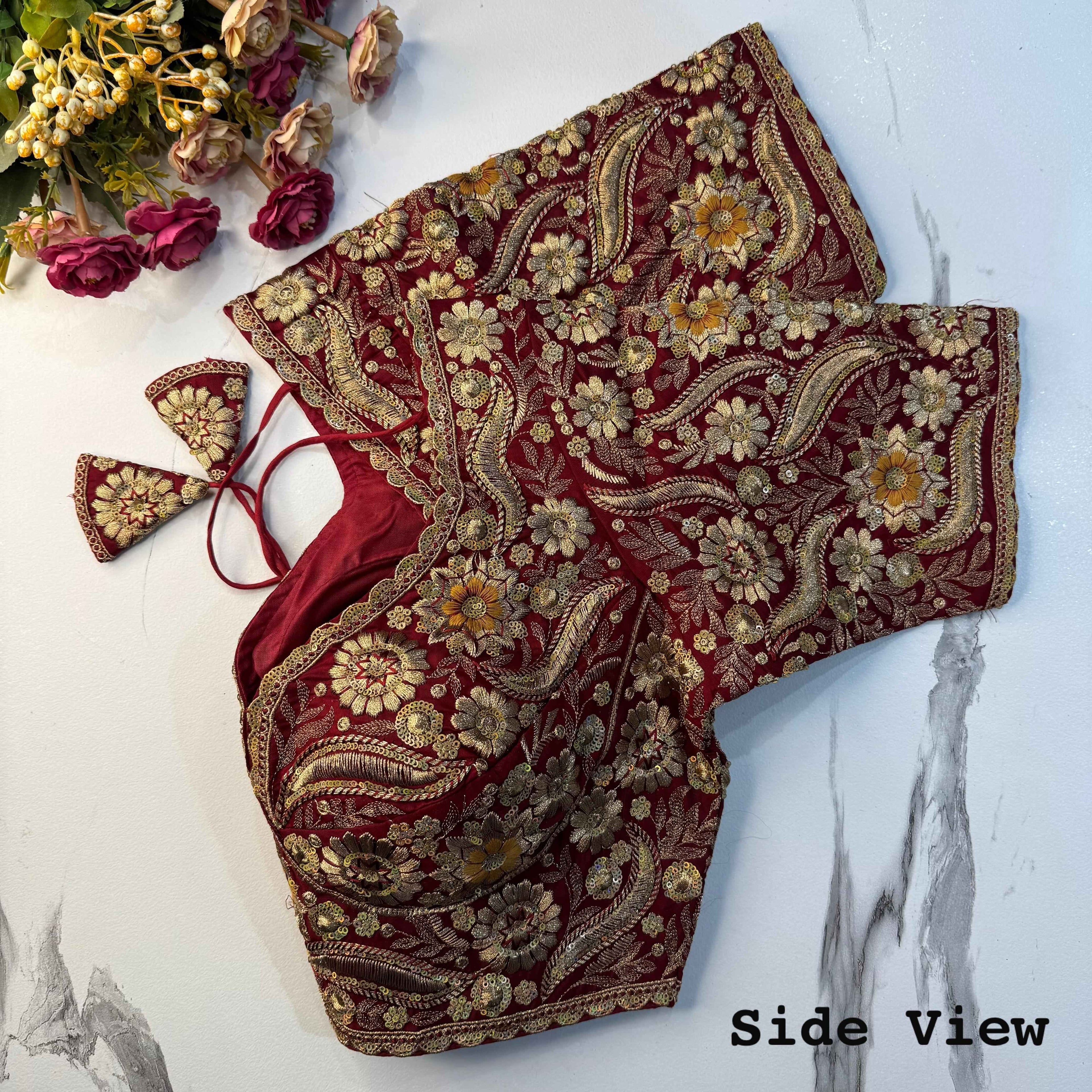 Maroon Pure Soft Italian Silk Heavy Codding Sequins Work Bridal Blouse