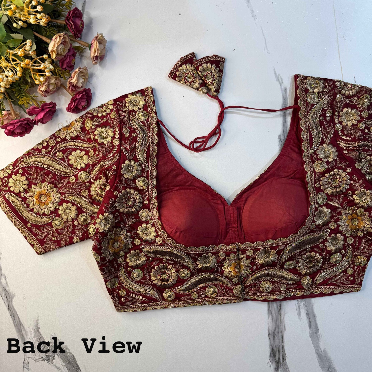 Maroon Pure Soft Italian Silk Heavy Codding Sequins Work Bridal Blouse