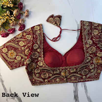 Maroon Pure Soft Italian Silk Heavy Codding Sequins Work Bridal Blouse