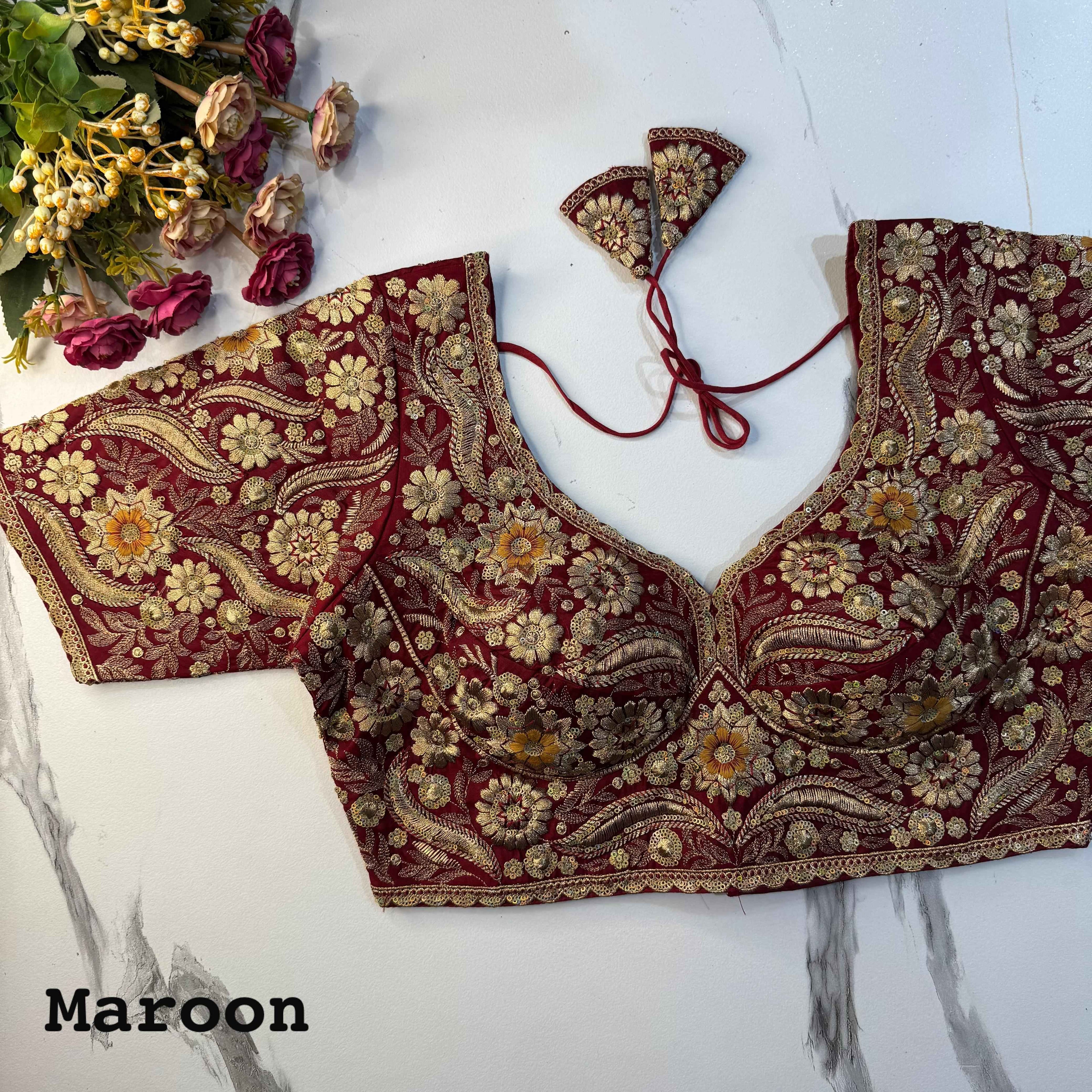 Maroon Pure Soft Italian Silk Heavy Codding Sequins Work Bridal Blouse