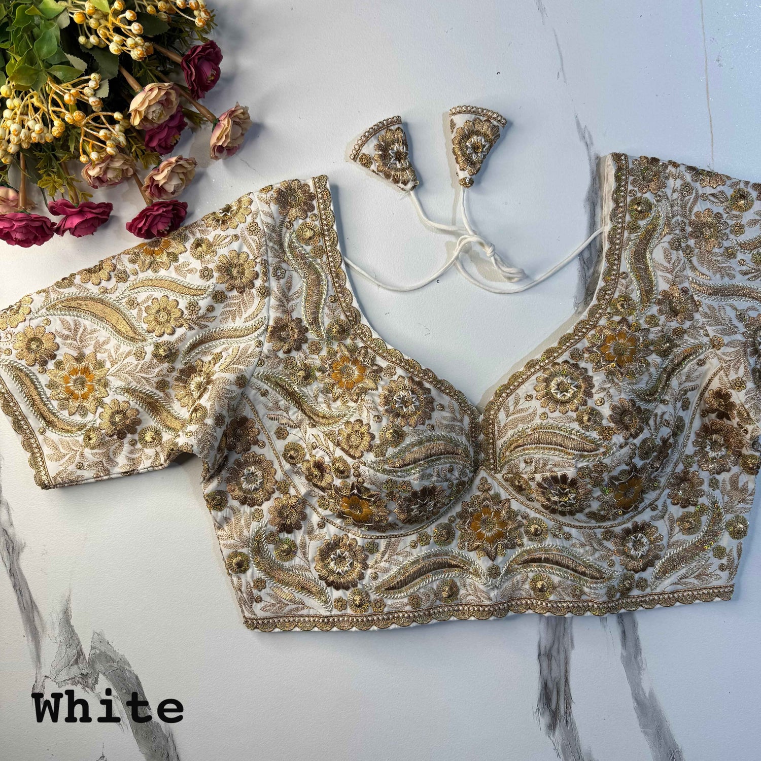 White Pure Soft Italian Silk Heavy Codding Sequins Work Bridal Blouse
