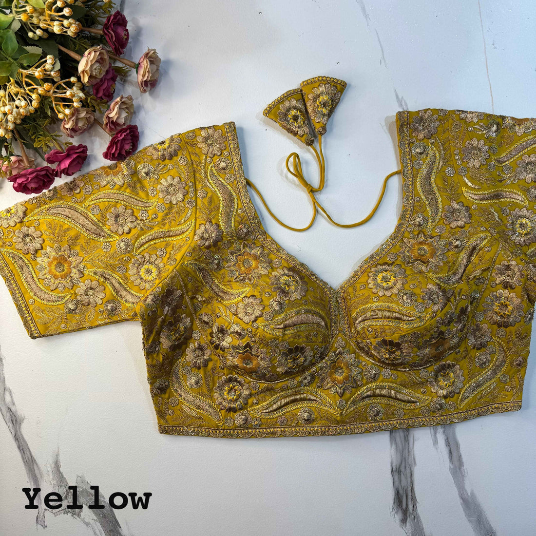 Yellow Pure Soft Italian Silk Heavy Codding Sequins Work Bridal Blouse
