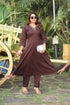 Brown Pure Soft Cotton Block Print With Real Mirror Hand Work Kurti With Pent