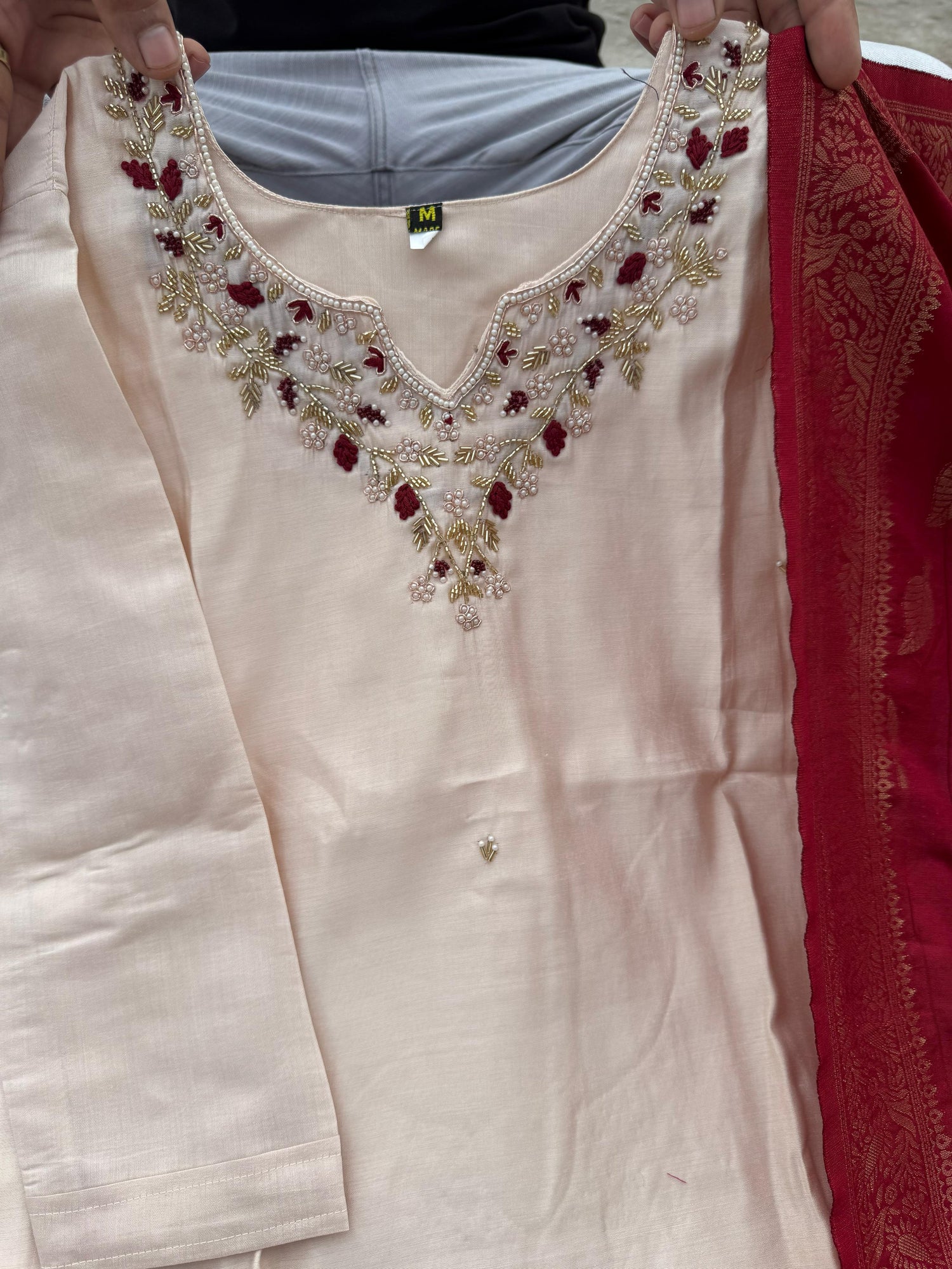 Cream Pure Soft Roman Silk Kurti With Pent