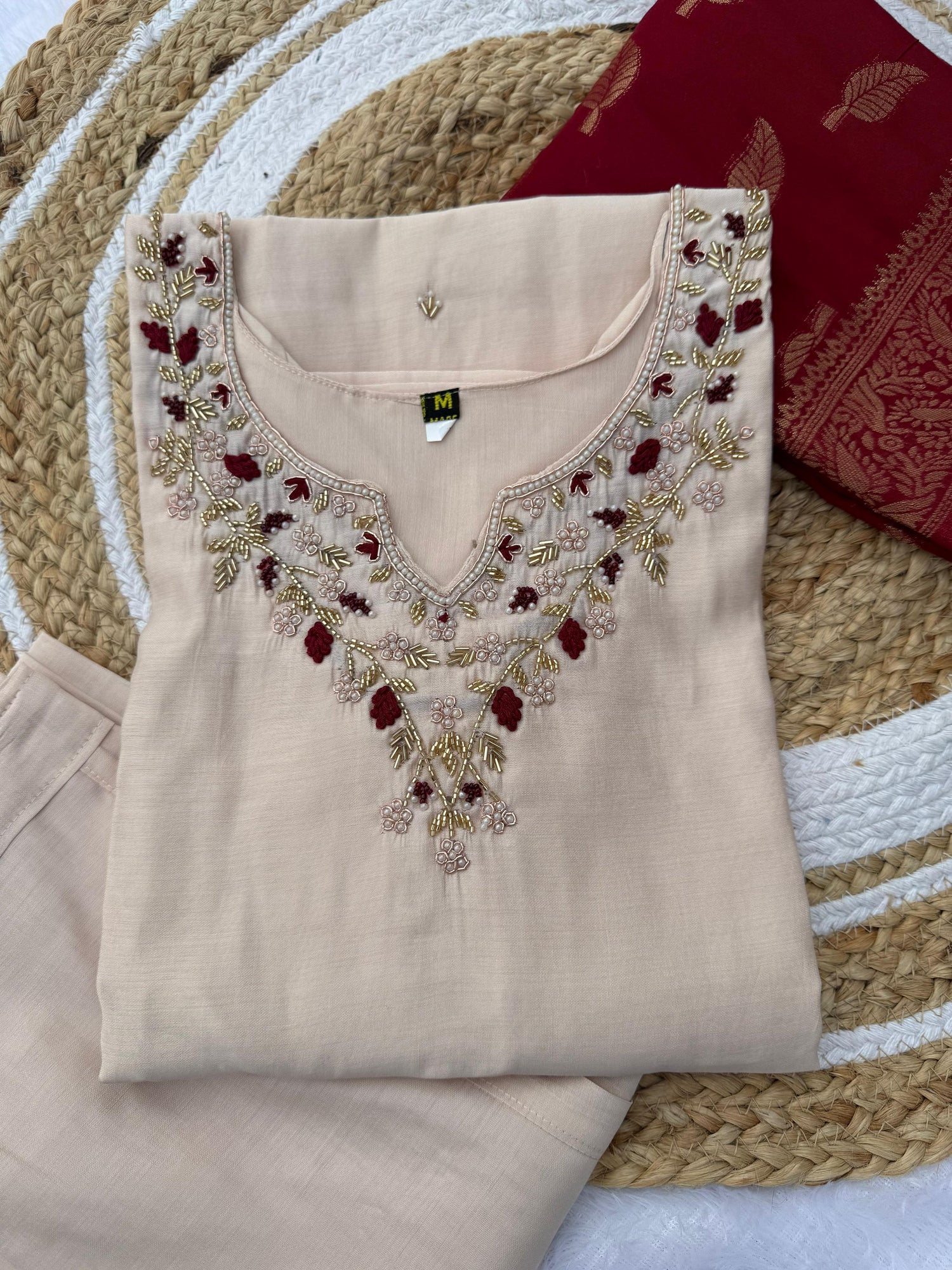Cream Pure Soft Roman Silk Kurti With Pent