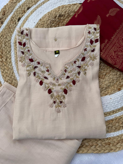 Cream Pure Soft Roman Silk Kurti With Pent