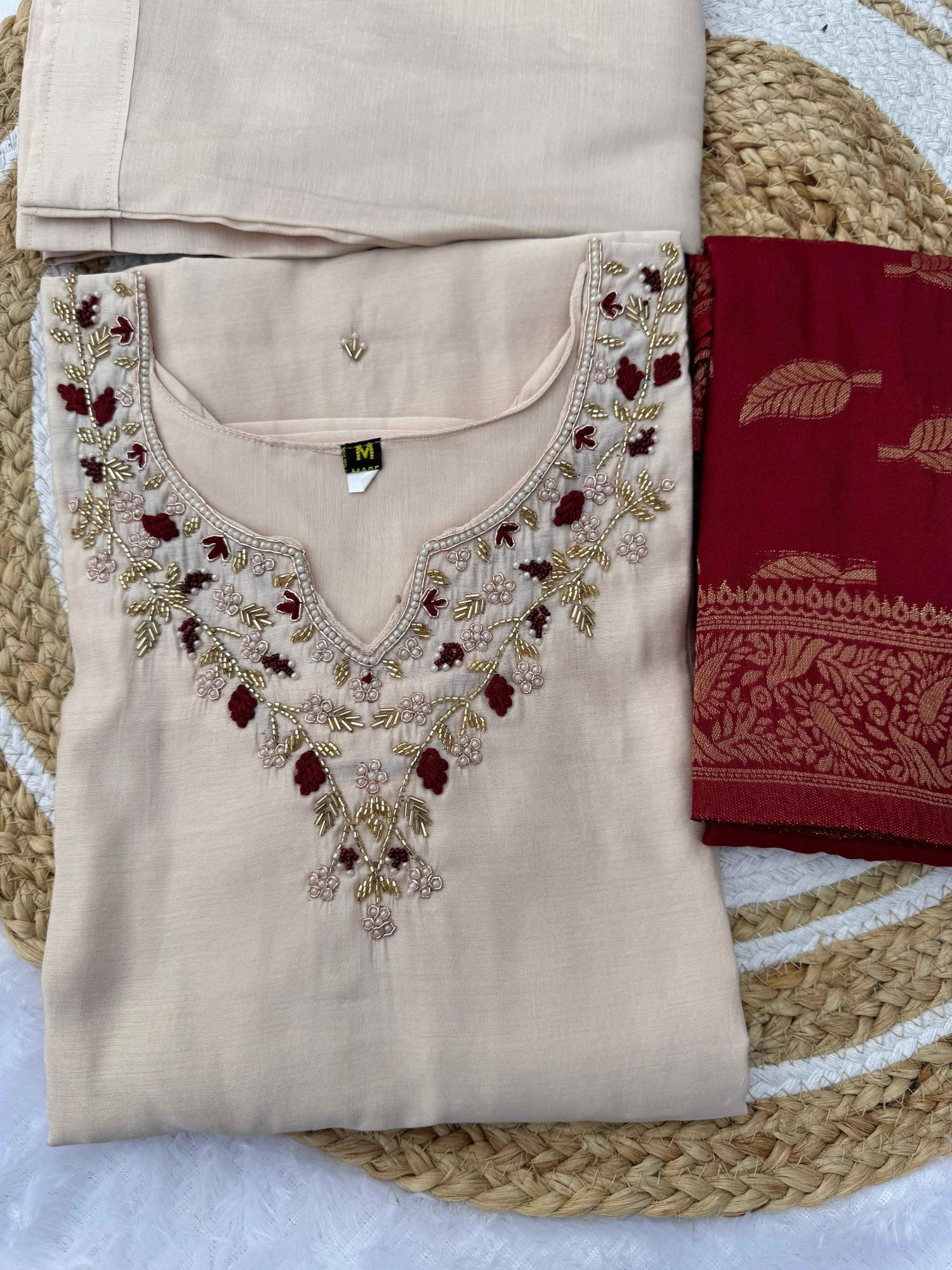 Cream Pure Soft Roman Silk Kurti With Pent