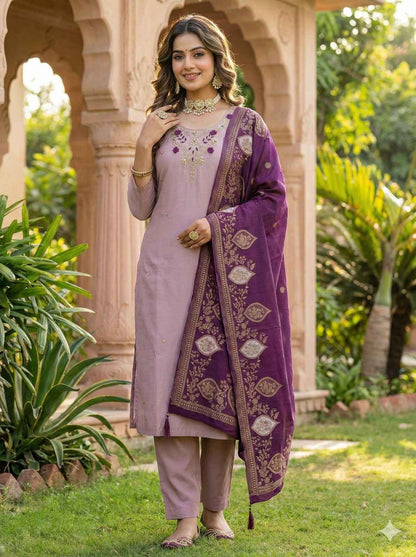 Lavender Pure Soft Roman Silk Kurti With Pent