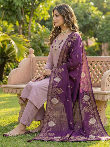 Lavender Pure Soft Roman Silk Kurti With Pent