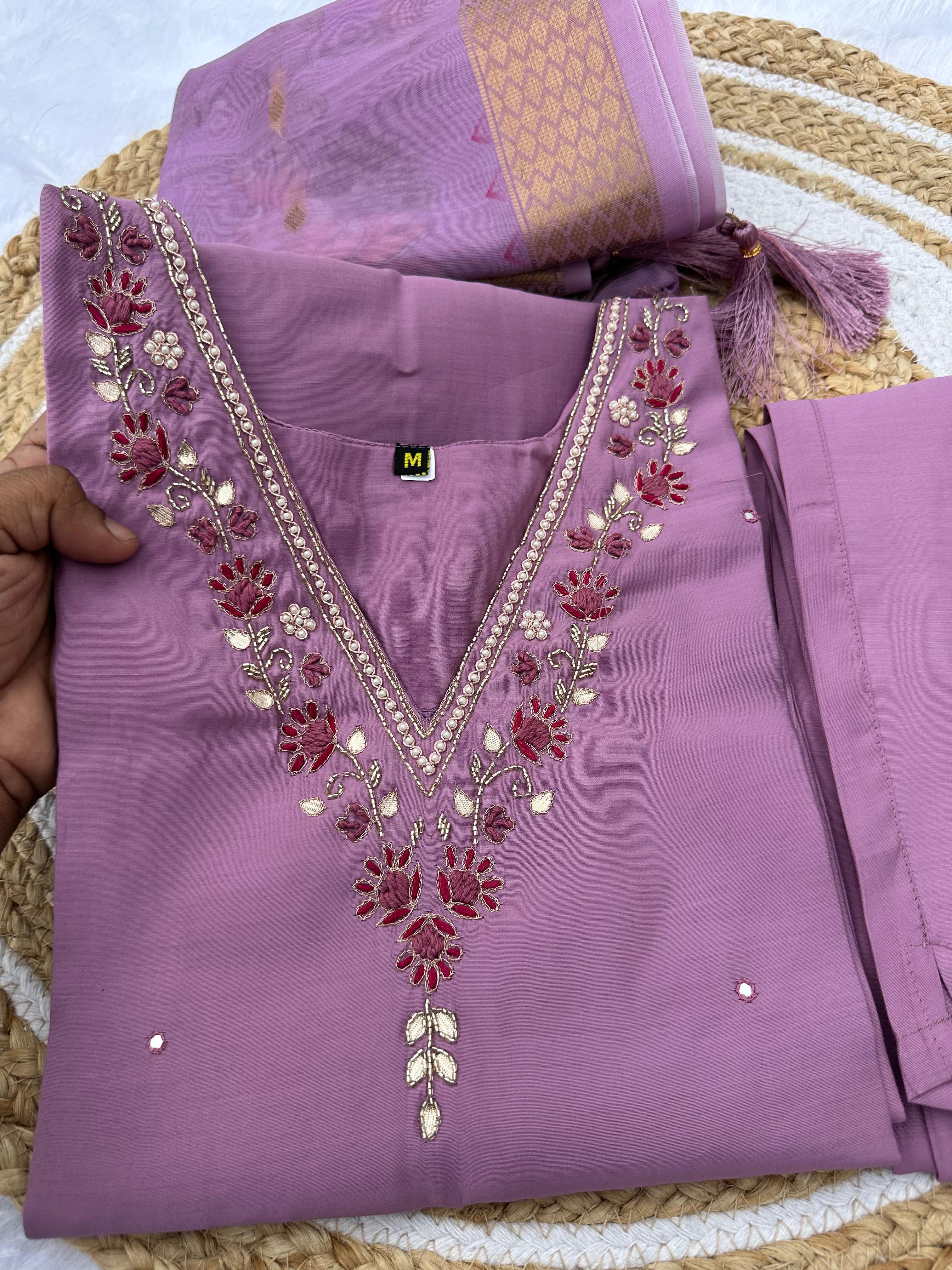 Lavender Pure Soft Roman Silk Kurti With Pent